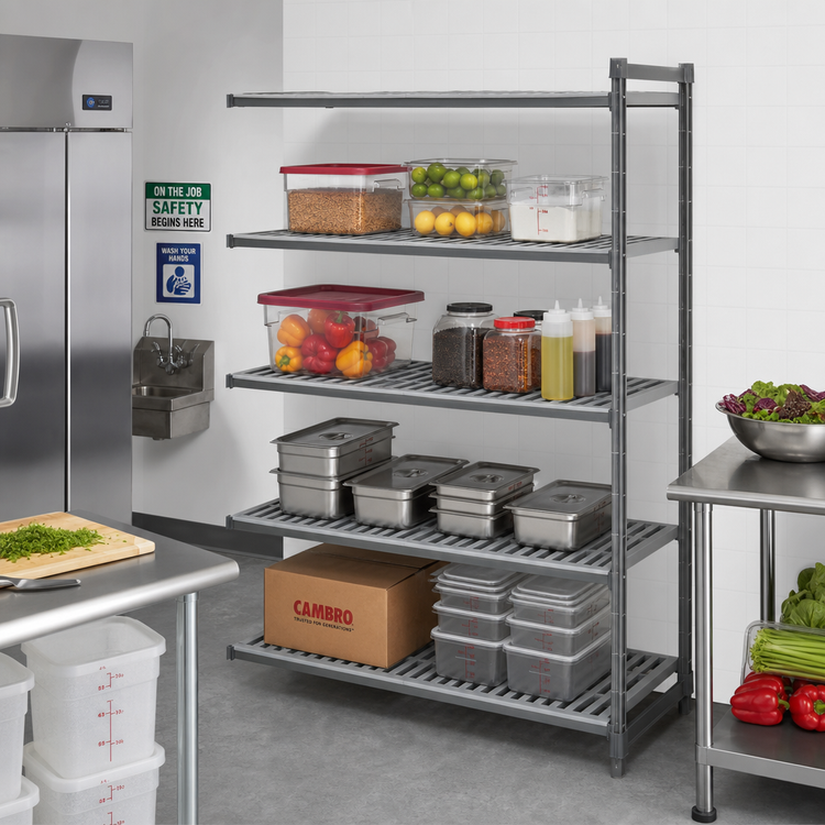 Product image #2 for Cambro Camshelving Basics Plus 24-Inch Deep x 42-Inch Wide x 72-Inch High 5-Tier Add-On Polymer Shelving Unit, Brushed Graphite