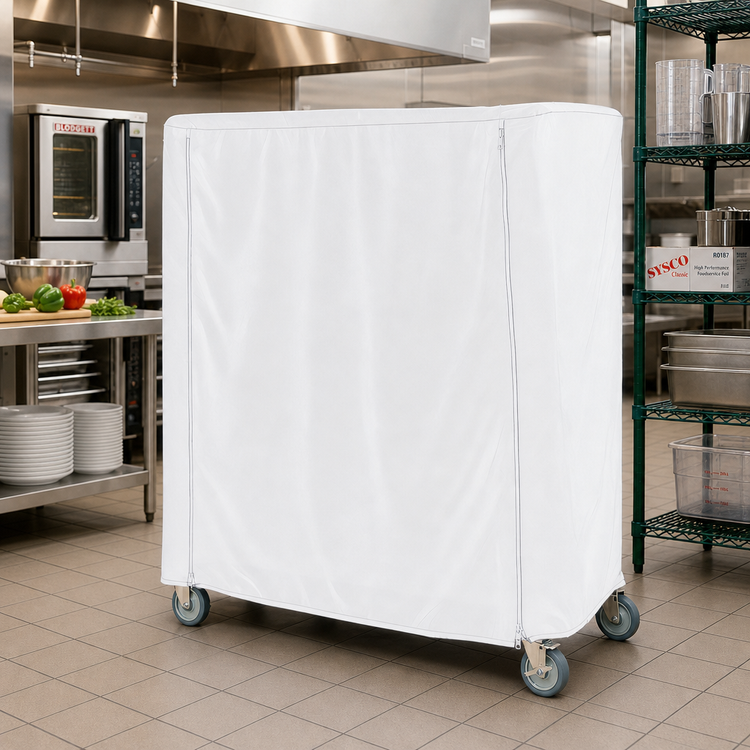 Product image #2 for Metro Waterproof Vinyl-Nylon Coated Queen Mary/Banquet Cart Cover with PVC Zipper, White, 48 x 24 x 62 Inches