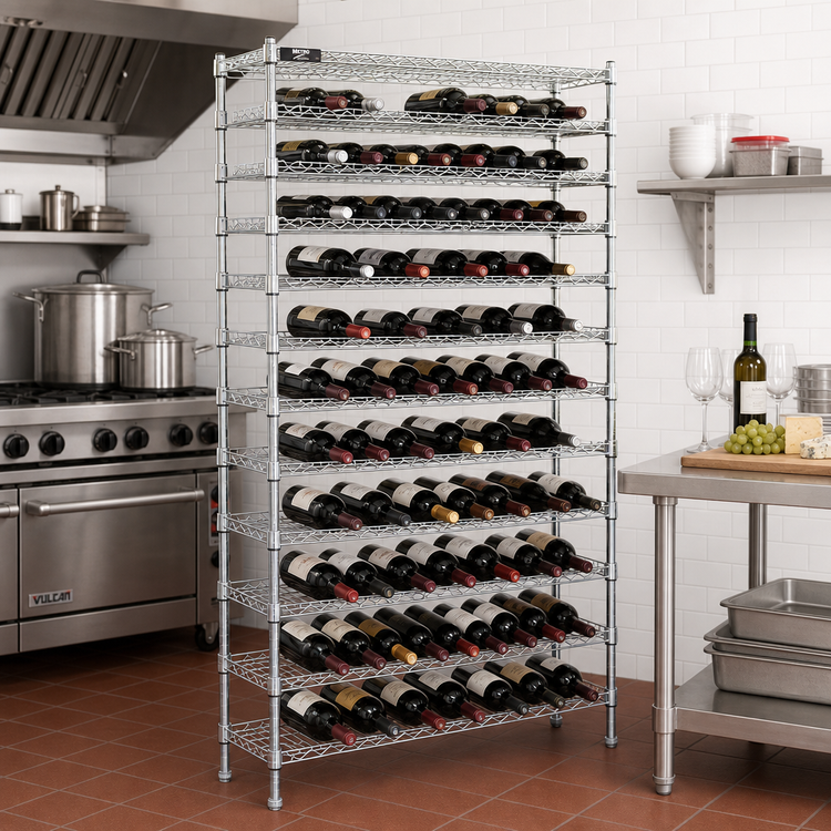 Product image #2 for Metro Super Erecta Cradle Wine Shelving Rack, 36 x 14 x 86-3/4 Inches, 153-Bottle Capacity, Chrome-Plated