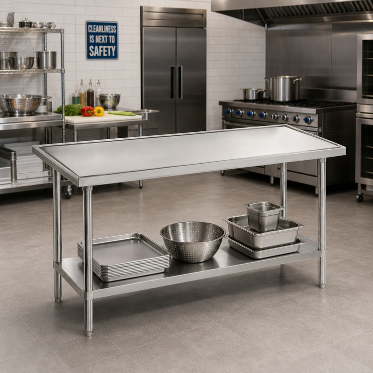 Product image #2 for Advance Tabco 60" x 36" 14-Gauge 304 Stainless Steel Work Table with Adjustable Undershelf and Marine Edge