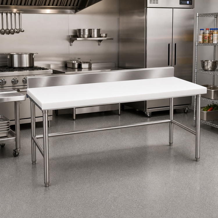 Product image #2 for 96-Inch x 30-Inch Poly-Top Work Table with Stainless Steel Base and 6-Inch Backsplash