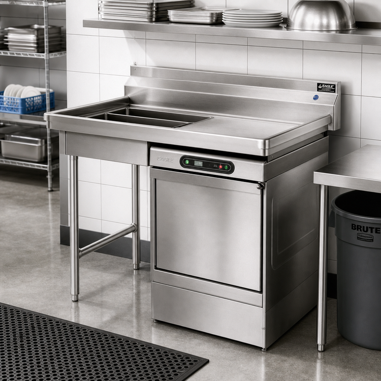 Product image #2 for Eagle Group 48-Inch Undercounter Soiled Dishtable with Left Sink and Right Dishwasher