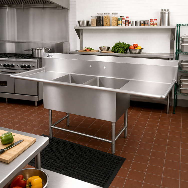 Product image #2 for John Boos Pro-Bowl 2-Compartment Sink with Dual Drainboards, 87-1/4" W x 29-1/2" D, 14-Gauge Stainless Steel