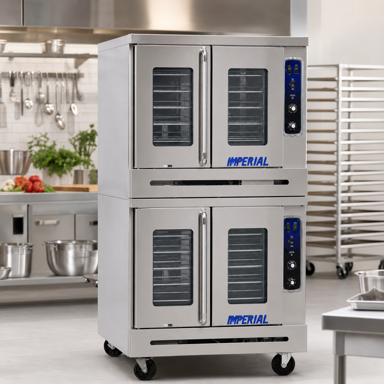 Product image #2 for Imperial PCVE-2 Double-Deck Full-Size Electric Convection Oven with Manual Controls and Windowed 50/50 Doors