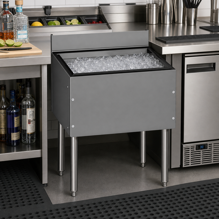 Product image #2 for CHOICE 30-Inch Stainless Steel Underbar Ice Bin with Built-In 10-Circuit Cold Plate