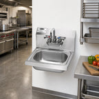 Thumbnail image #2 for Krowne HS-22 Wall-Mounted Stainless Steel Hand Sink with 14 x 10 x 5 Inch Bowl, Gooseneck Faucet and 7-3/4 Inch Backsplash