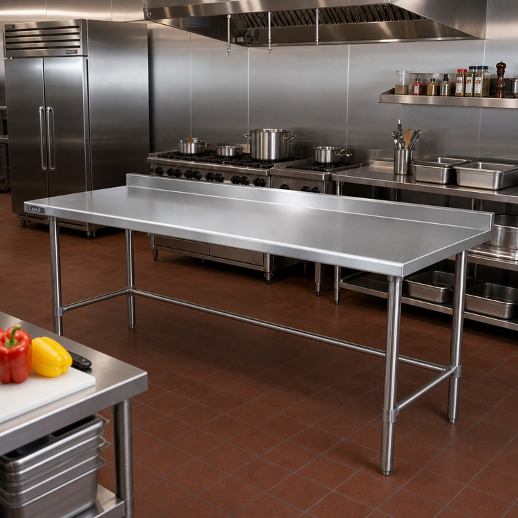 Product image #2 for Eagle Spec-Master 108"W x 30"D 14-Gauge 300 Series Stainless Steel Work Table with Rear Upturn