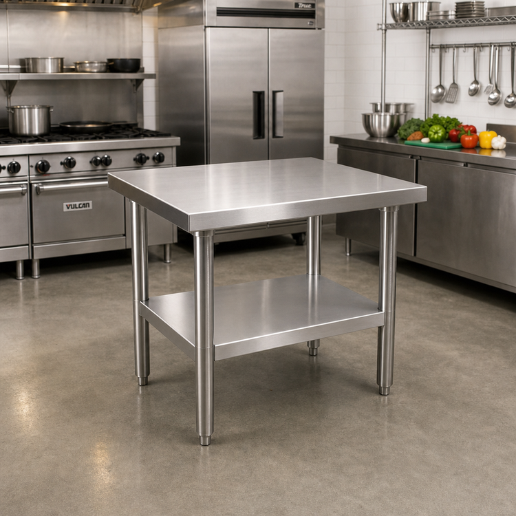 Product image #2 for Thunder Group 30 Inch W x 24 Inch D 18 Gauge 430 Stainless Steel Flat Top Work Table with Adjustable Undershelf
