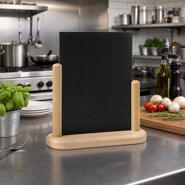 Product image #2 for Securit Double-Sided Natural Wood Tabletop Menu Card Holder Board with Removable Blackboard, 6 x 9 Inches