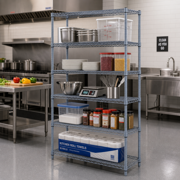 Product image #2 for Quantum 30W x 24D x 63H Gray Epoxy Antimicrobial 5-Shelf Wire Shelving Starter Kit