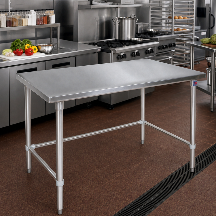 Product image #2 for John Boos Stallion 120-Inch x 36-Inch 14-Gauge 300-Series Stainless Steel Flat Top Work Table with Stallion Safety Edge