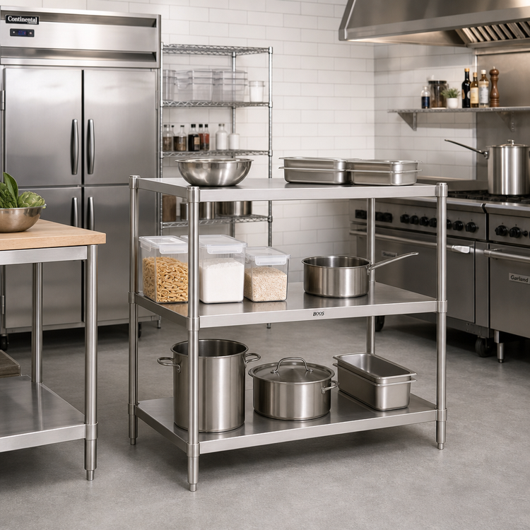 Product image #2 for John Boos Stainless Steel Dry Storage Shelving Unit, 54W x 24D x 36H, 2 Adjustable Shelves
