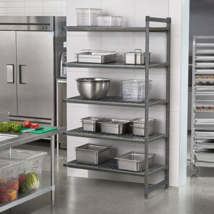 Product image #2 for Cambro Camshelving Basics Plus 5-Tier Vented Add-On Polymer Shelving Unit, 24"W x 60"L x 72"H, Brushed Graphite