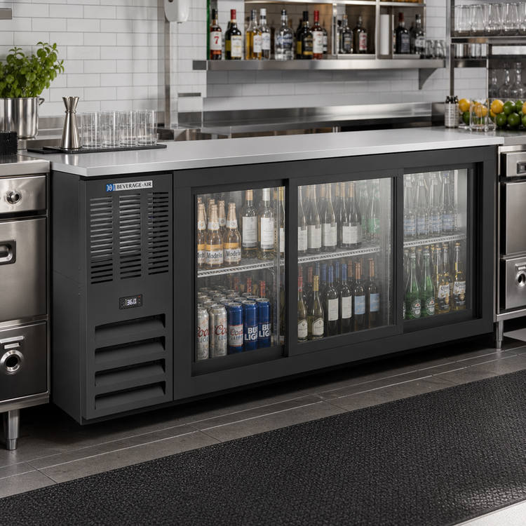 Product image #2 for Beverage-Air 72-Inch Three-Section Pass-Thru Back Bar Refrigerator with Six Sliding Glass Doors