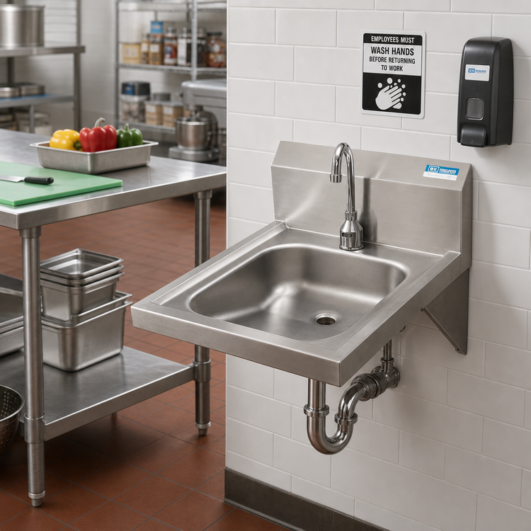 Product image #2 for Wall Mounted ADA Hand Sink Package with Electronic Sensor and Deck-Mount Faucets, 14 x 16 Inch Bowl