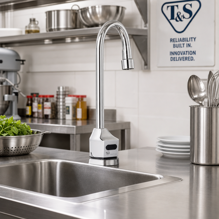 Product image #2 for T&S Brass ChekPoint Single Hole Deck-Mount Electronic Sensor Faucet with 4-1/8 Inch Rigid Gooseneck and 1.5 GPM Vandal-Resistant Aerator