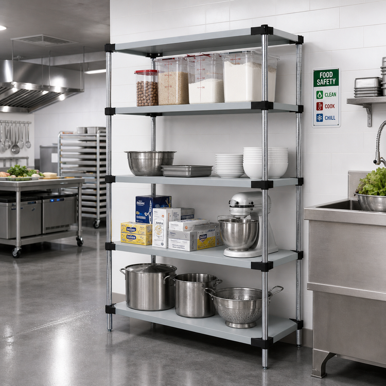 Product image #2 for Quantum 4-Shelf Solid Stainless Steel Stationary Shelving Starter Kit, 72" W x 18" D x 86" H