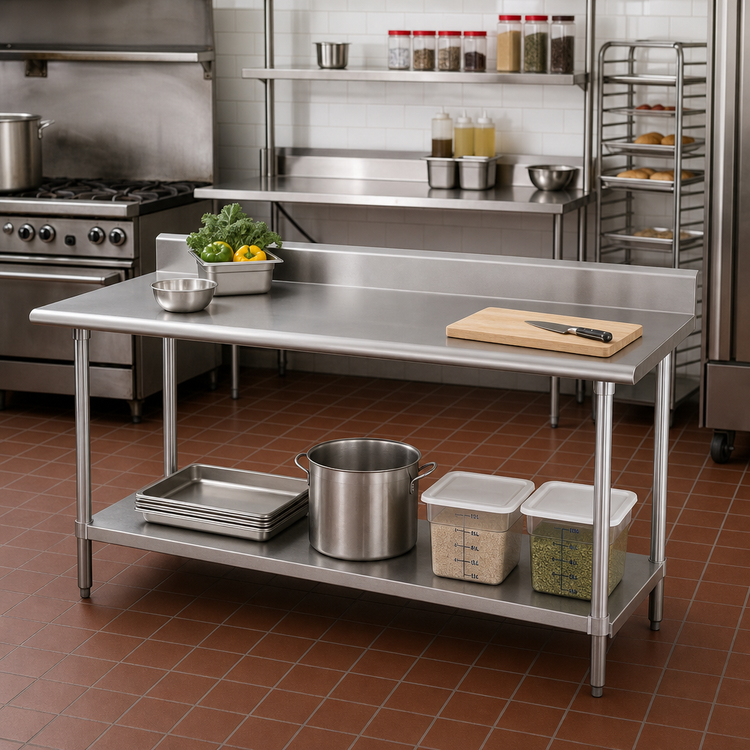Product image #2 for Advance Tabco Special Value Series 72 x 24-Inch Stainless Steel Work Table with 5-Inch Backsplash and Adjustable Undershelf