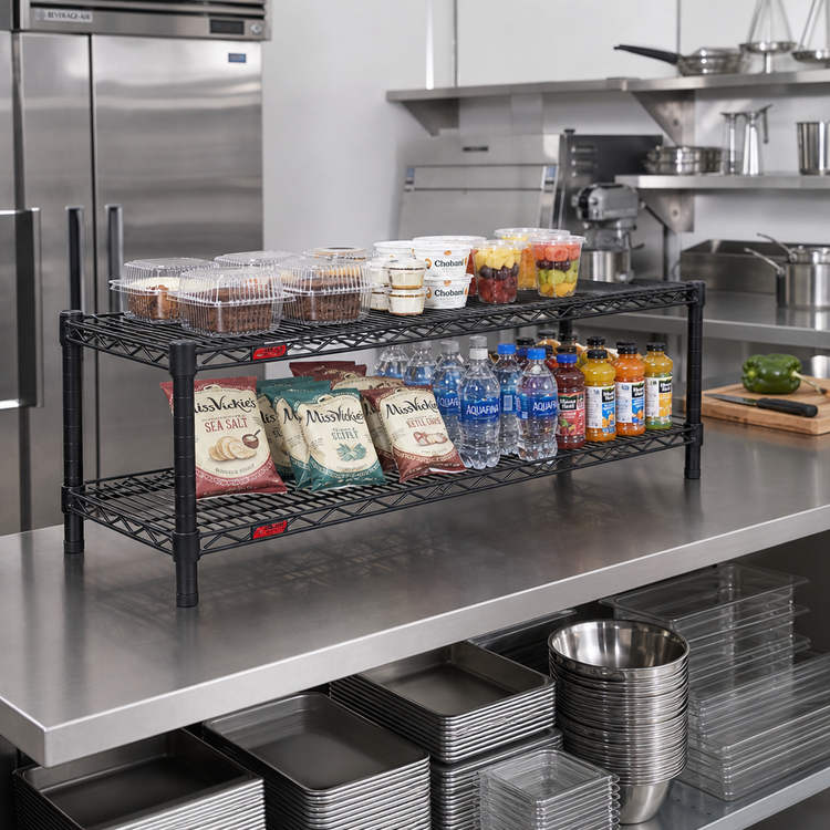 Product image #2 for Eagle Group QuadTruss Front Case Merchandise Cantilever Shelving Unit, 24"W x 14"D x 14"H, 2-Tier, Black Epoxy