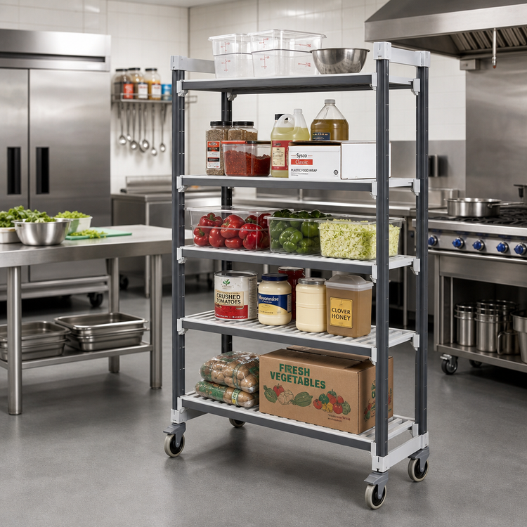Product image #2 for Cambro Camshelving Elements XTRA 18" x 60" 5-Tier Vented Mobile Starter Unit, Speckled Gray