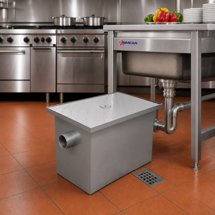 Product image #2 for Omcan 8 lb Commercial Grease Trap, 4 GPM, 2-Inch Threaded Inlet/Outlet, 11-Gauge Steel