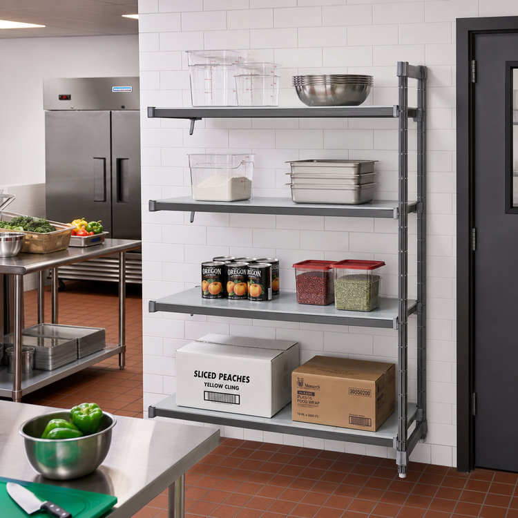 Product image #2 for Cambro Camshelving Basics Plus 4-Tier Solid Polymer Add-On Shelving Unit, 18 x 42 x 84 Inches, Brushed Graphite