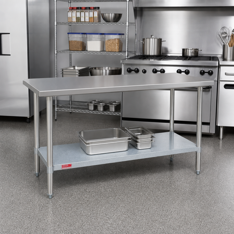 Product image #2 for Duke 18-Gauge 400 Series Stainless Steel Work Table with Galvanized Undershelf, 48 x 24 x 36 Inches