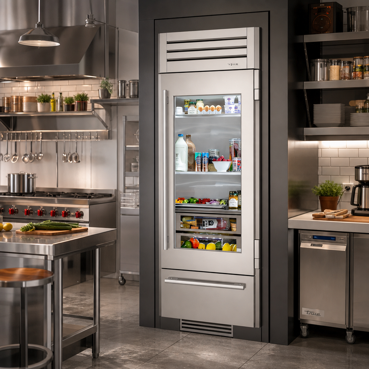 Product image #2 for True Residential 30-Inch Upright Refrigerator/Freezer Column with Bottom Freezer, Built-In Ice Maker, Left-Hinged Stainless Glass Door