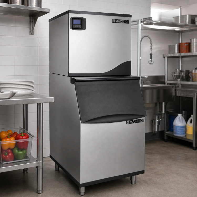 Product image #2 for Maxx Ice Intelligent Series 22-Inch Air-Cooled Half-Dice Modular Ice Machine with 310-lb Storage Bin, 361 lb/Day