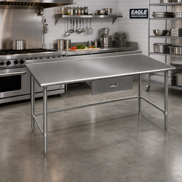 Product image #2 for Eagle Deluxe Series 60" x 36" Stainless Steel Work Table with 1-1/2" Rear Upturn and Tubular Base