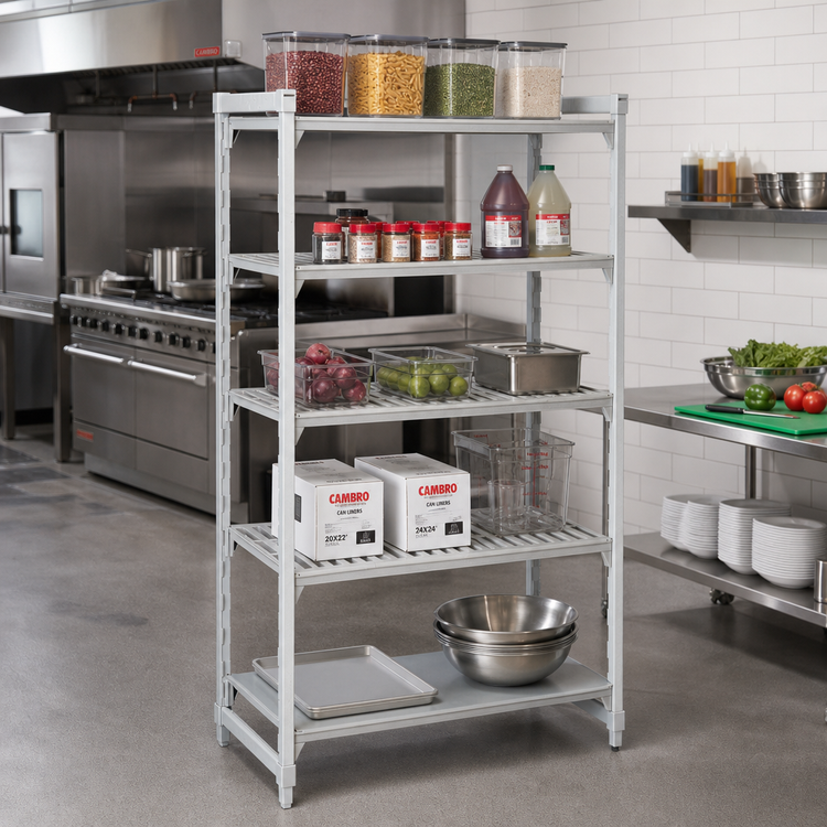Product image #3 for Cambro Camshelving Premium 18-Inch x 30-Inch x 84-Inch 5-Shelf Vented and Solid Stationary Starter Unit