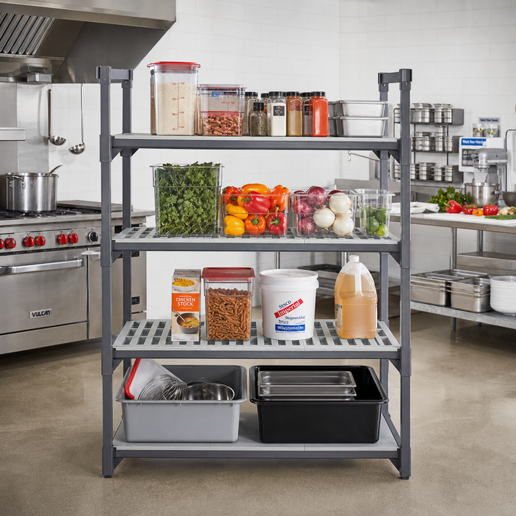 Product image #2 for Cambro Camshelving Basics Plus 21-Inch x 42-Inch 4-Shelf Solid & Vented Shelf Kit, Brushed Graphite