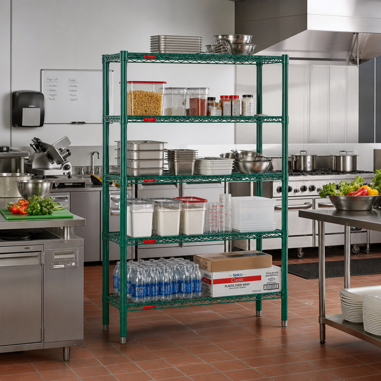 Product image #2 for Valu-Gard 5-Tier Starter Wire Shelving Unit, 60W x 18D x 74H, Green Epoxy