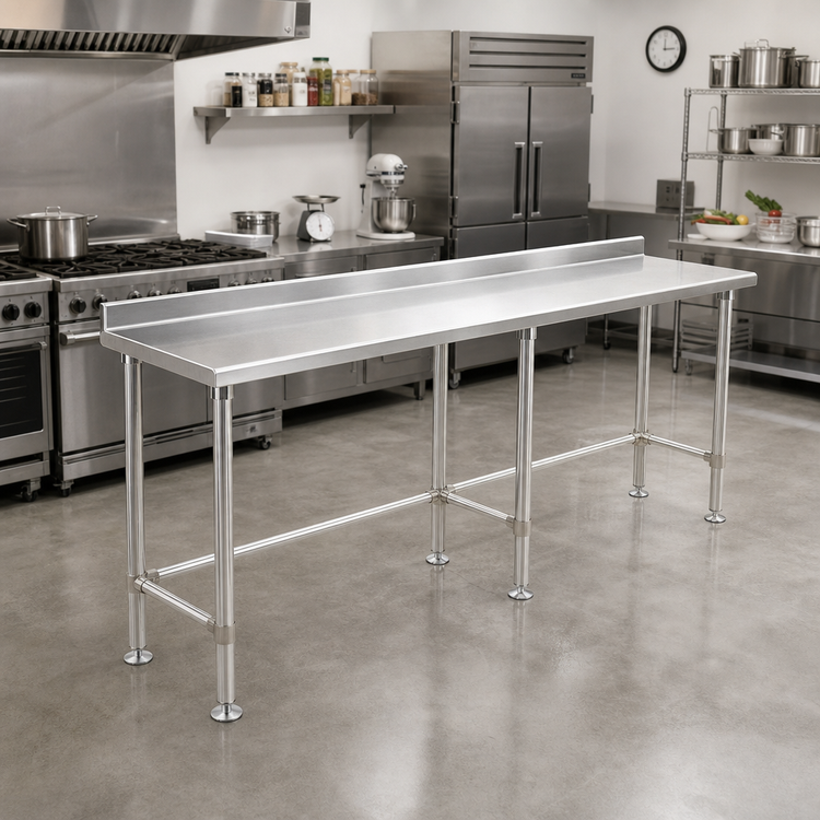Product image #2 for Deluxe Series Stainless Steel Work Table with Rear Upturn, 144 x 24 Inches