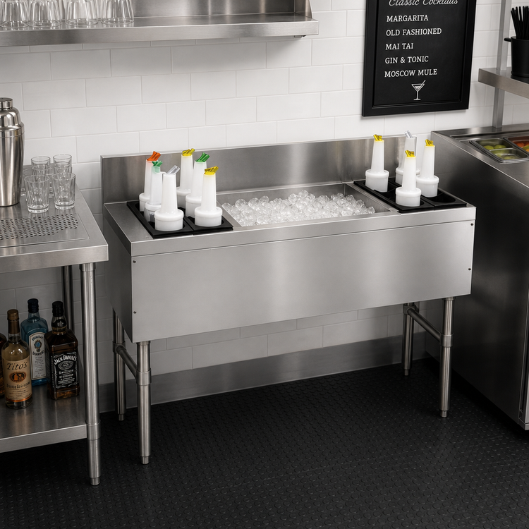 Product image #2 for Advance Tabco Prestige 48-Inch Stainless Steel Bar Ice Chest with 10-Circuit Cold Plate and Bottle Racks