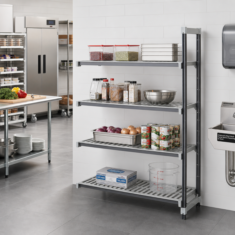 Product image #2 for Cambro Camshelving Elements XTRA 4-Tier Stationary Add-On Polymer Shelving Unit, 21 x 24 x 64 Inch, Speckled Gray