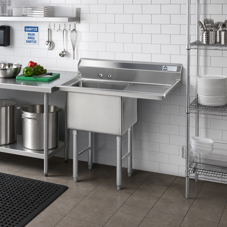 Product image #2 for Advance Tabco 1-Compartment Fabricated Sink with 24-Inch Right Drainboard, 30 x 24 x 14-Inch Bowl, 304 Stainless Steel