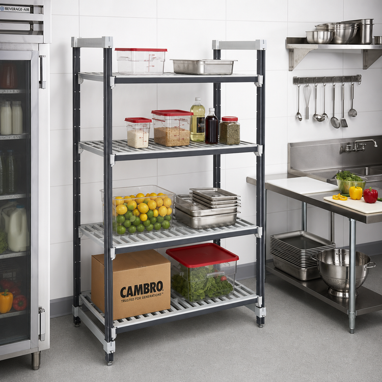 Product image #2 for Cambro Camshelving Elements XTRA 4-Tier Vented Stationary Starter Unit, 24" D x 30" W x 64" H