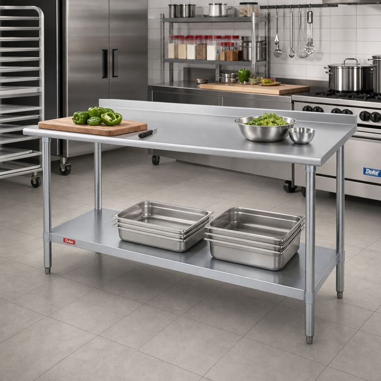 Product image #2 for Duke Stainless Steel Work Table with 1-1/8-Inch Riser and Galvanized Undershelf, 60 x 24 Inches