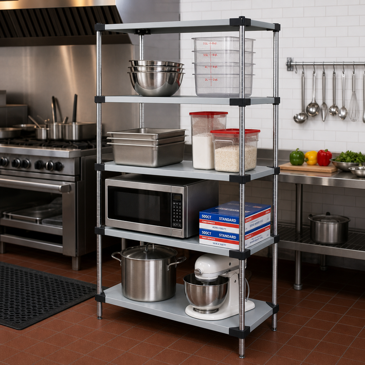 Product image #2 for Quantum 4-Shelf Solid Stainless Steel Shelving Starter Kit, 42 x 18 x 74 Inches