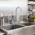 Thumbnail image #2 for OptiFlow Heavy-Duty Solid Body Backsplash-Mount Faucet, 4-Inch Centers, 5-Inch Gooseneck Spout