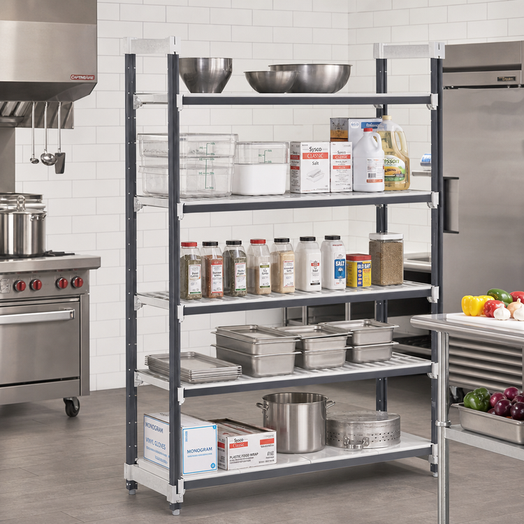 Product image #2 for Camshelving Elements XTRA 5-Tier Stationary Starter Polymer Shelving Unit, 21 x 48 x 84 Inches, Vented/Solid, Speckled Gray