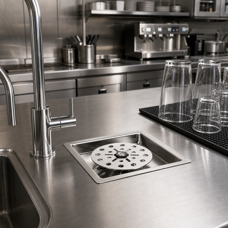 Product image #2 for Glastender 7-Inch Square Drop-In Rinser Faucet Drain Tray, Stainless Steel