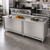 Thumbnail image #2 for John Boos Stainless Steel Cabinet Base Work Table with Sliding Doors, 120-Inch W x 24-Inch D, 5-Inch Backsplash