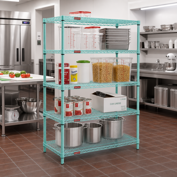 Product image #2 for EagleGard 4-Tier Starter Wire Shelving Unit, 48W x 21D x 74H, Hybrid Epoxy Finish