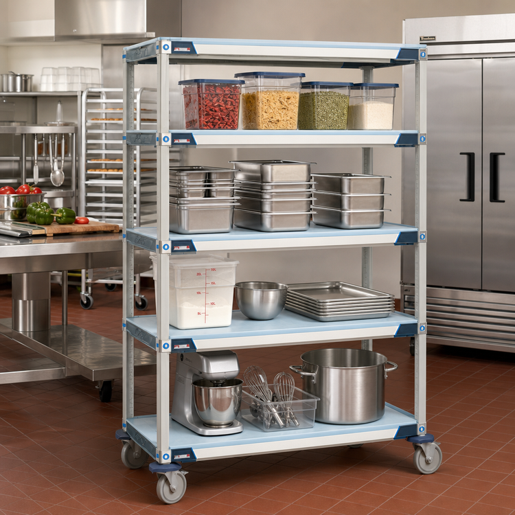 Product image #2 for MetroMax i 48"W x 24"D x 69"H Mobile Polymer Shelving Starter Unit with 4 Solid Mat Shelves