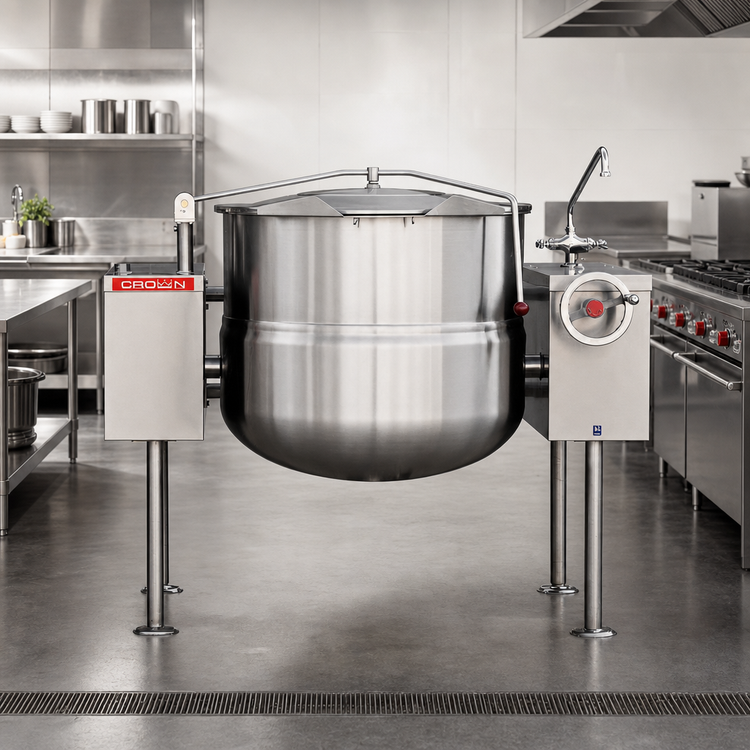 Product image #2 for Crown DLT-40TC 40 Gallon Direct Steam 2/3 Jacketed Tilting Kettle with Twin Console Base