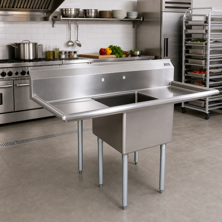 Product image #2 for John Boos E-Series Freestanding 1-Compartment Sink with Dual Drainboards, 72-Inch Wide, 14-Inch Deep Bowl
