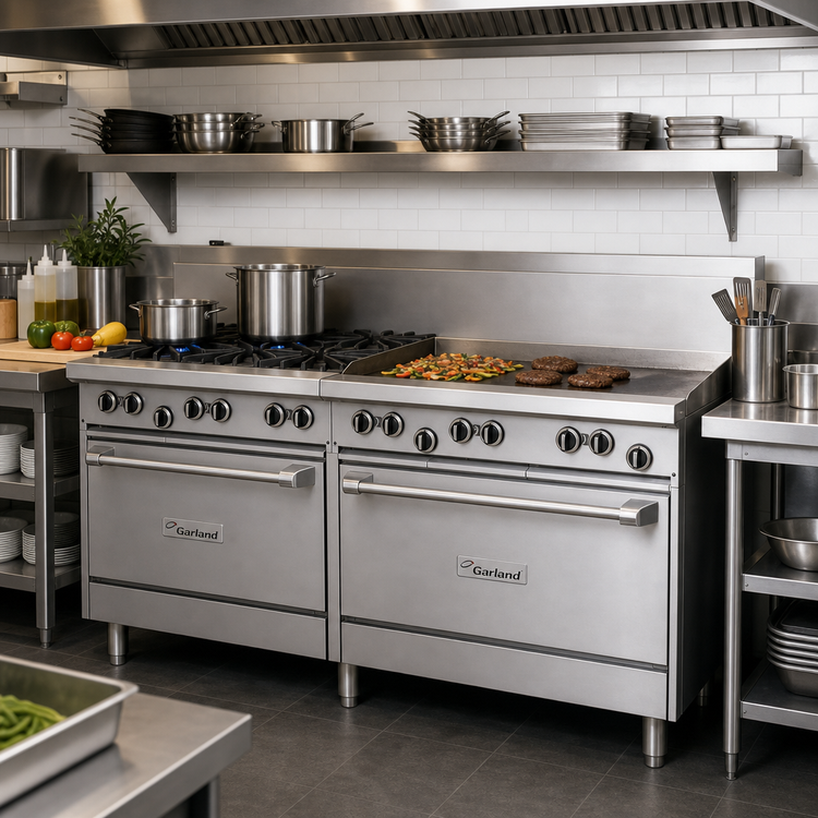 Product image #2 for Garland US Range U-Series 48-Inch Gas Restaurant Range with 2 Open Burners, 36-Inch Griddle, and Storage Bases