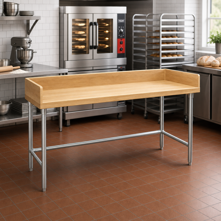 Product image #2 for Advance Tabco 84-Inch Bakers' Top Wood Work Table with Galvanized Base and 4-Inch Splash